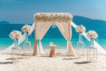 Bamboo Tent with White, Pink, Cream — top coverage — Phuket wedding decoration