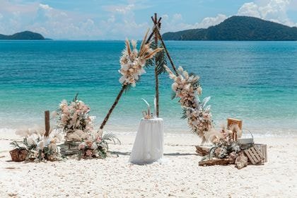 Boho Arch with White, Pink, Cream, Green — Half — Phuket wedding decoration