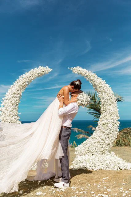 White round floral wedding arch, Daniil and Evgeniya, Phuket — photo 21
