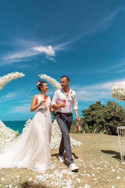 White round floral wedding arch, Daniil and Evgeniya, Phuket — photo 24