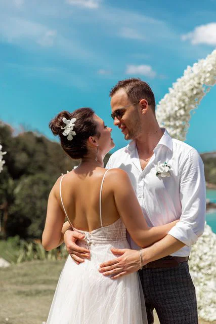 White round floral wedding arch, Daniil and Evgeniya, Phuket — photo 35