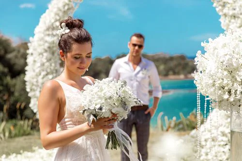 White round floral wedding arch, Daniil and Evgeniya, Phuket — photo 36