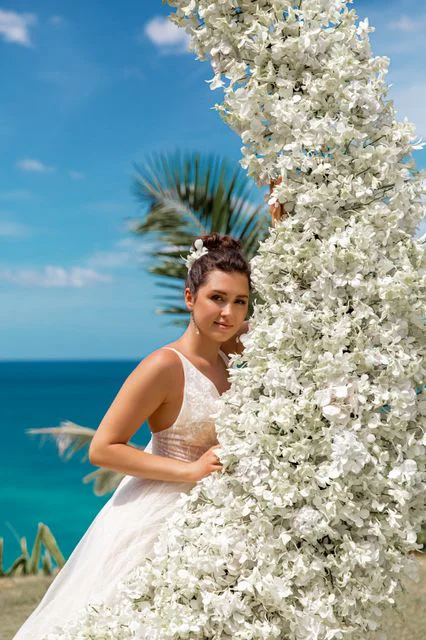 White round floral wedding arch, Daniil and Evgeniya, Phuket — photo 40