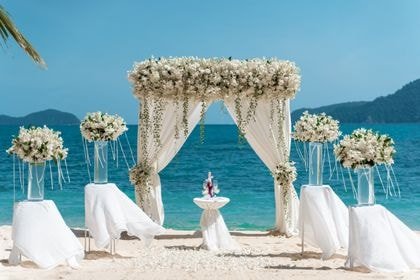 Bamboo Tent with White, Green — top coverage — Phuket wedding decoration