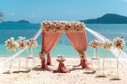 Bamboo Tent with Pink, Red — top coverage — Phuket wedding decoration