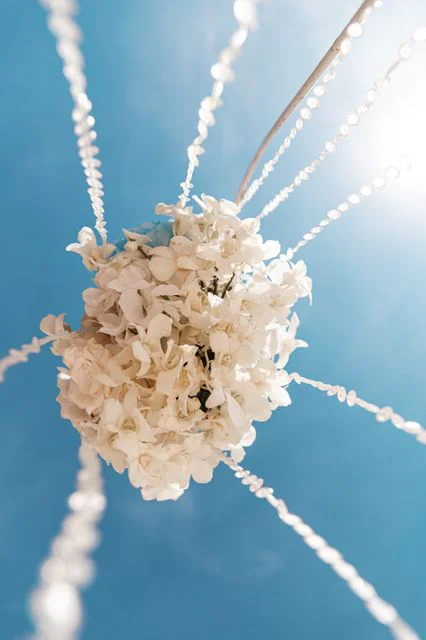 White, blue and turquoise geometric bamboo wedding arch in Phuket — Sasha and Viktoriya, Phuket — photo 4