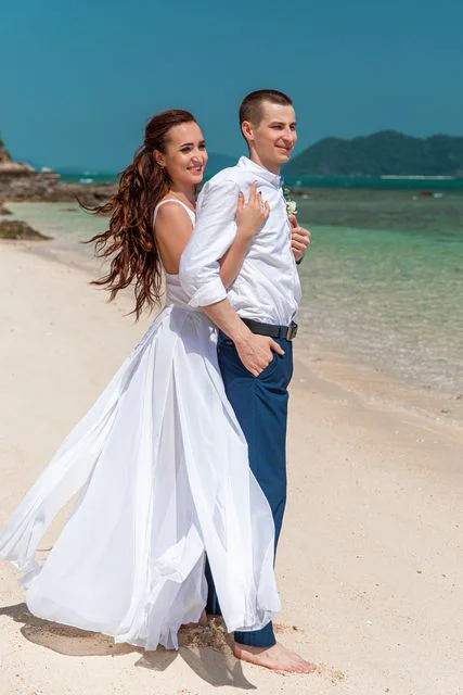 White, blue and turquoise geometric bamboo wedding arch in Phuket — Sasha and Viktoriya, Phuket — photo 41