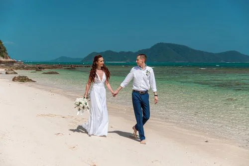White, blue and turquoise geometric bamboo wedding arch in Phuket — Sasha and Viktoriya, Phuket — photo 42