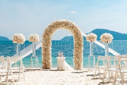 Arch with White, Pink — full coverage — Phuket wedding decoration