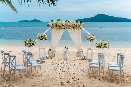 Bamboo Tent with White, Green — top coverage — Phuket wedding decoration