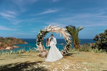 Round Arch with White, Cream, Green — full coverage — Phuket wedding decoration