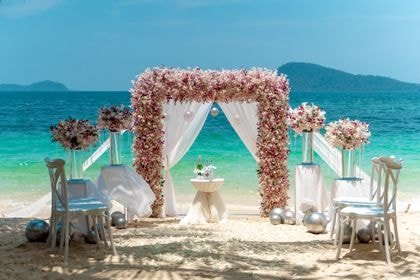 Bamboo Tent with Pink, Fuchsia, White — full coverage — Phuket wedding decoration