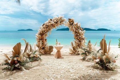 Bamboo Tent with White, Cream, Green — full coverage — Phuket wedding decoration