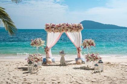 Boho Arch with White, Cream, Green — full coverage — Phuket wedding decoration